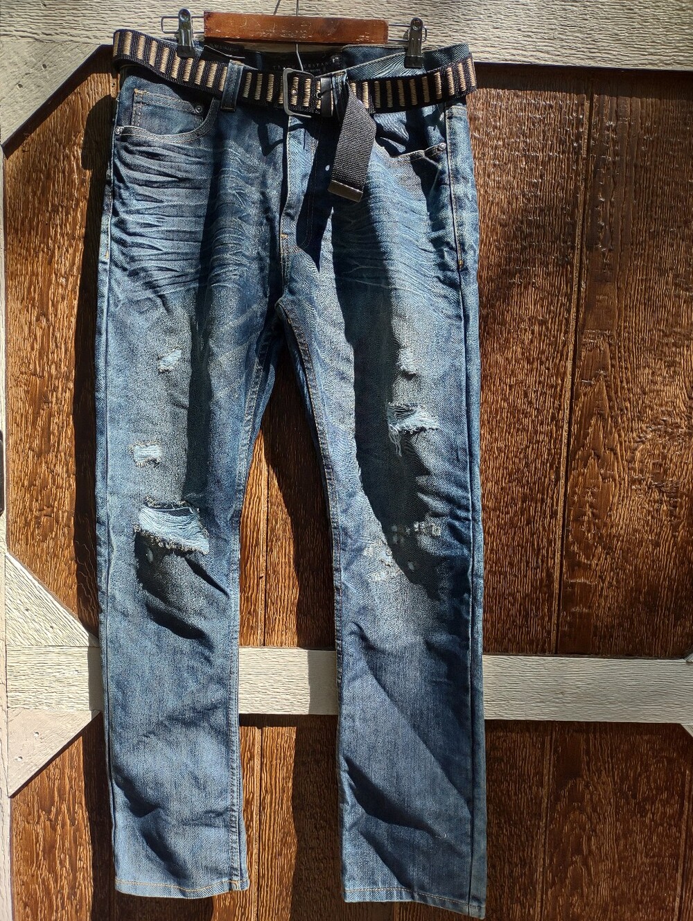 Truth Substance Common Sense Distressed Belted Denim Jeans Men's 36/32